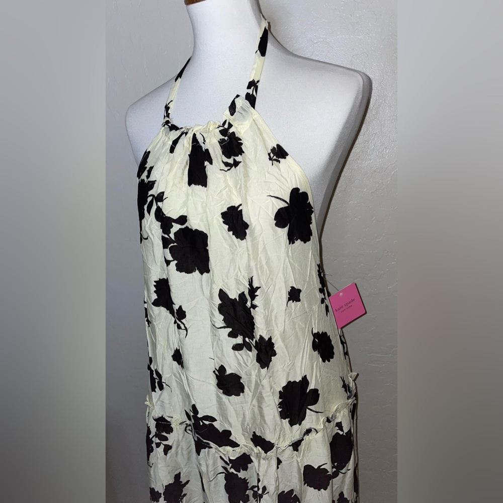 🎉HP🎉New! Kate Spade Floral Printed Halter Coverup Dress Ivory/Black Size Large🖤 - Picture 3 of 16